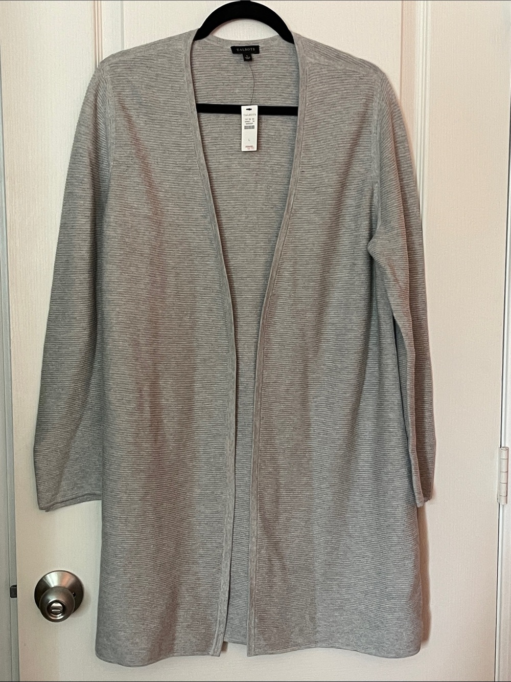 Talbots Light Gray Open-Front Ribbed Cardigan